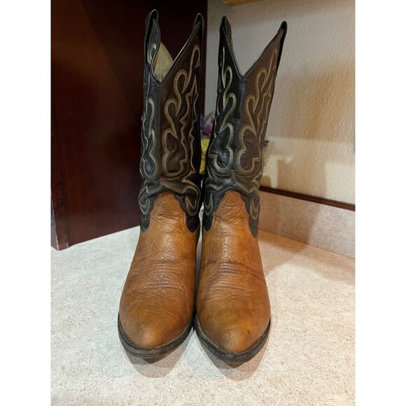Larry Mahan Western Cowboy Boots 7.5D Mens 8.5 Womens Brown & Black Leather Embr main image 8
